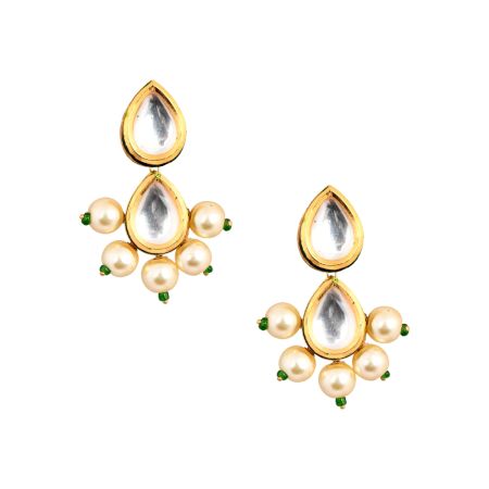 Double Teardrop Mirror & Pearl Cluster Earrings Pair